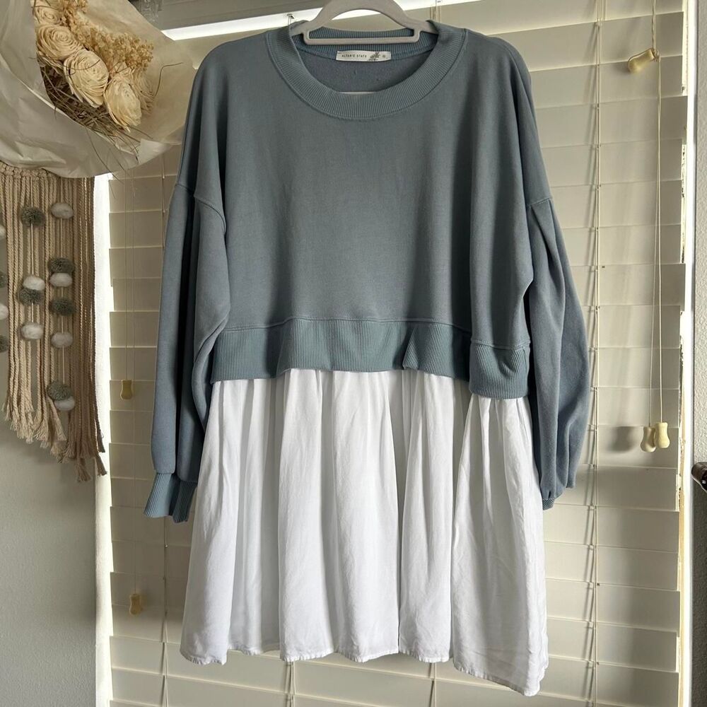 Altar’d State Blue Layered Sweatshirt Mini Dress Preppy Coastal Size Small - Picture 2 of 7